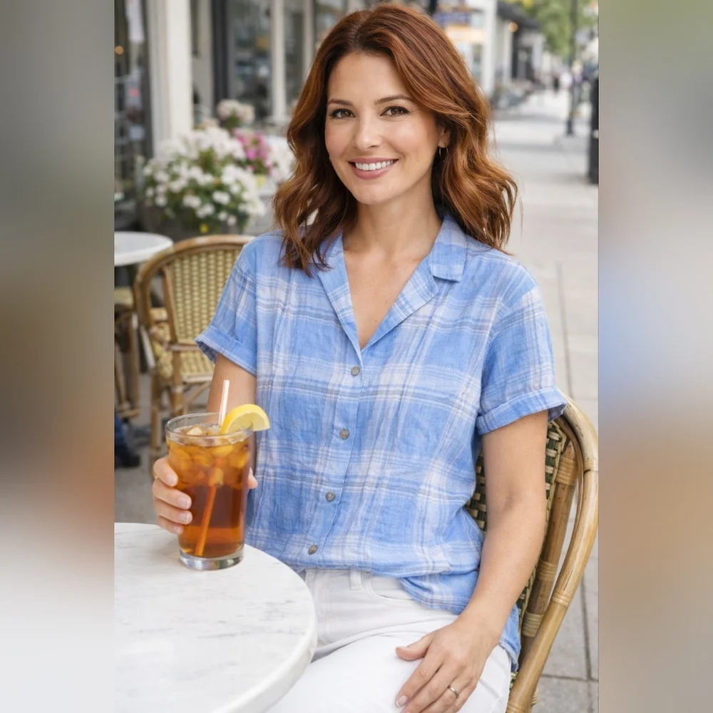 NWT Eddie Bauer Short Sleeve Packable Camp Shirt, Corn Flower Blue, Sz L - Picture 3 of 8